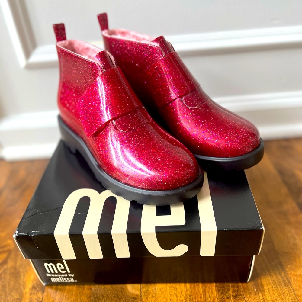 Mini Melissa Mel Dreamed by Melissa Glitter Rosa Magenta Chelsea Boots NEW